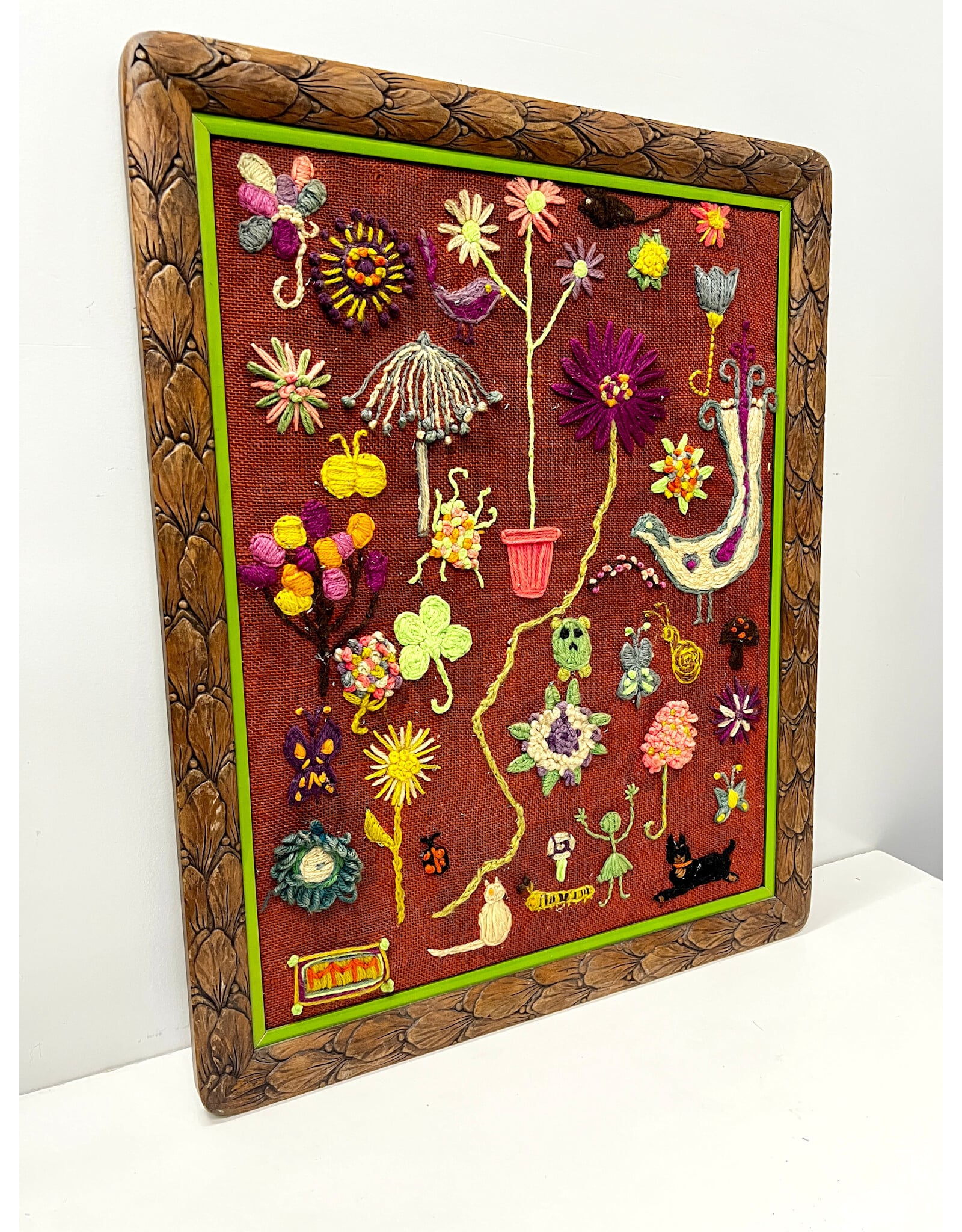 Community!!!, framed folk art embroidery