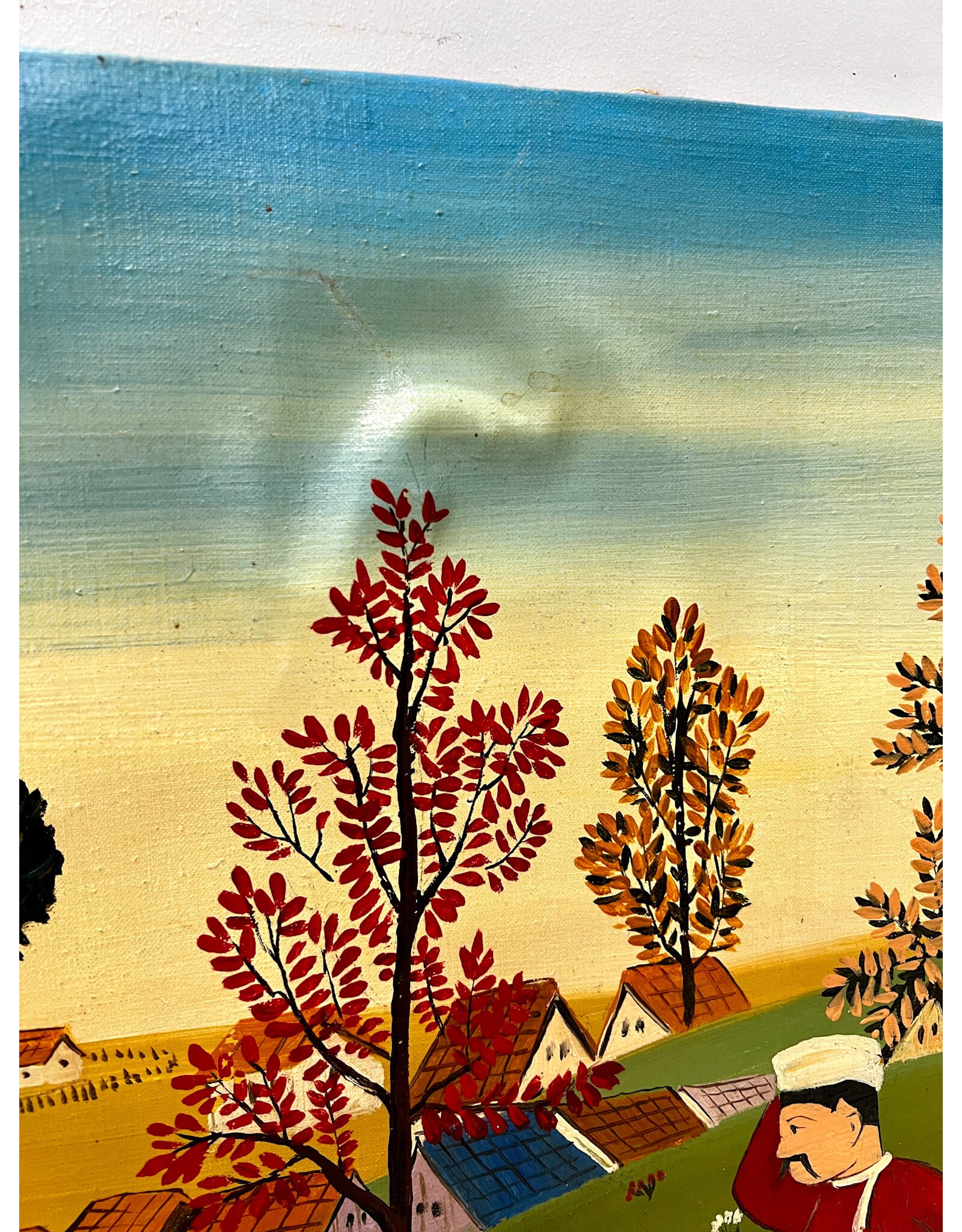 Folk Art Painting on Canvas, sgnd LUCIA
