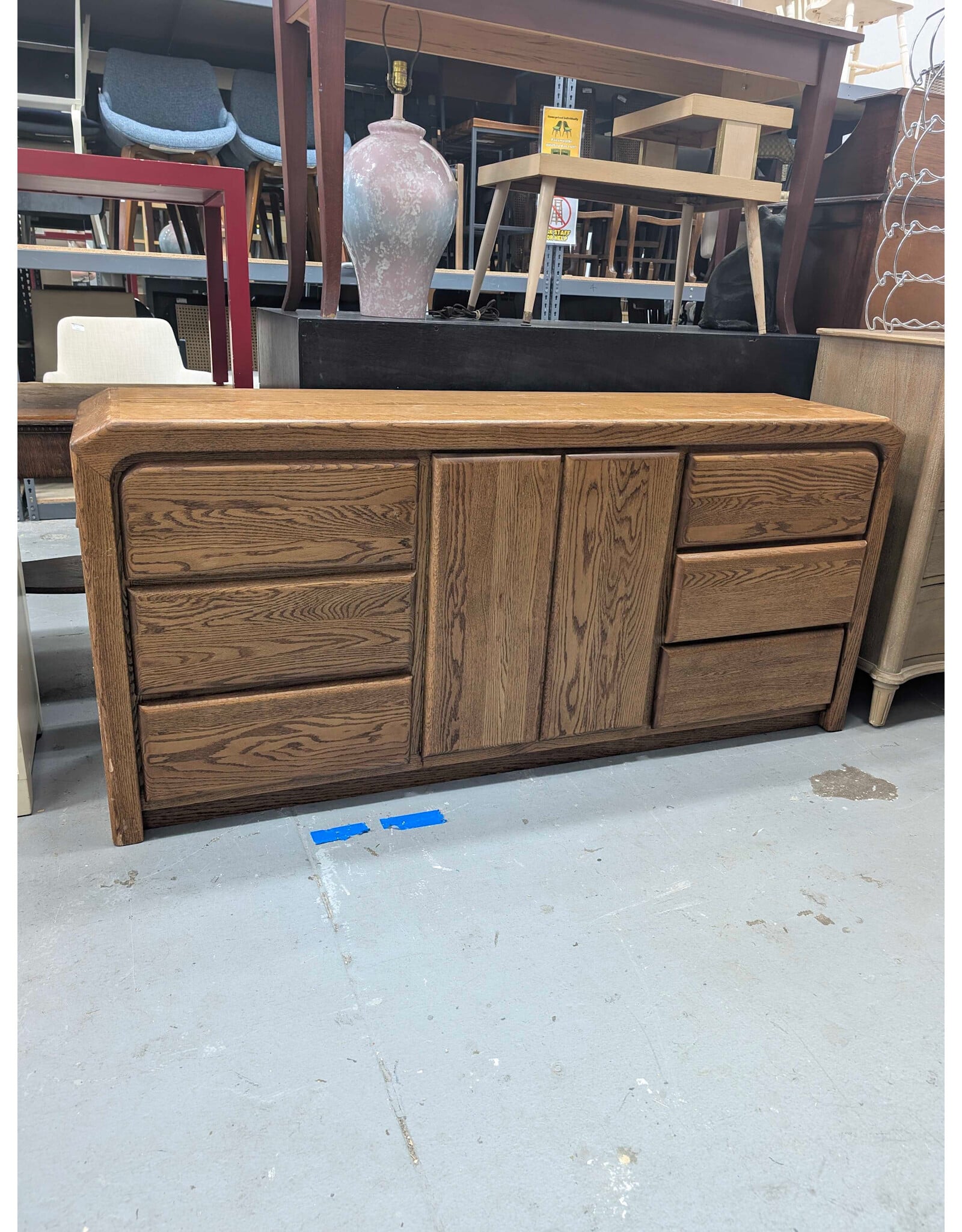 1980s Solid Oak Wide Waterfall Dresser by Arbek