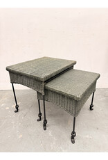 Vintage Wicker and Wrought Iron Stacking Table Set
