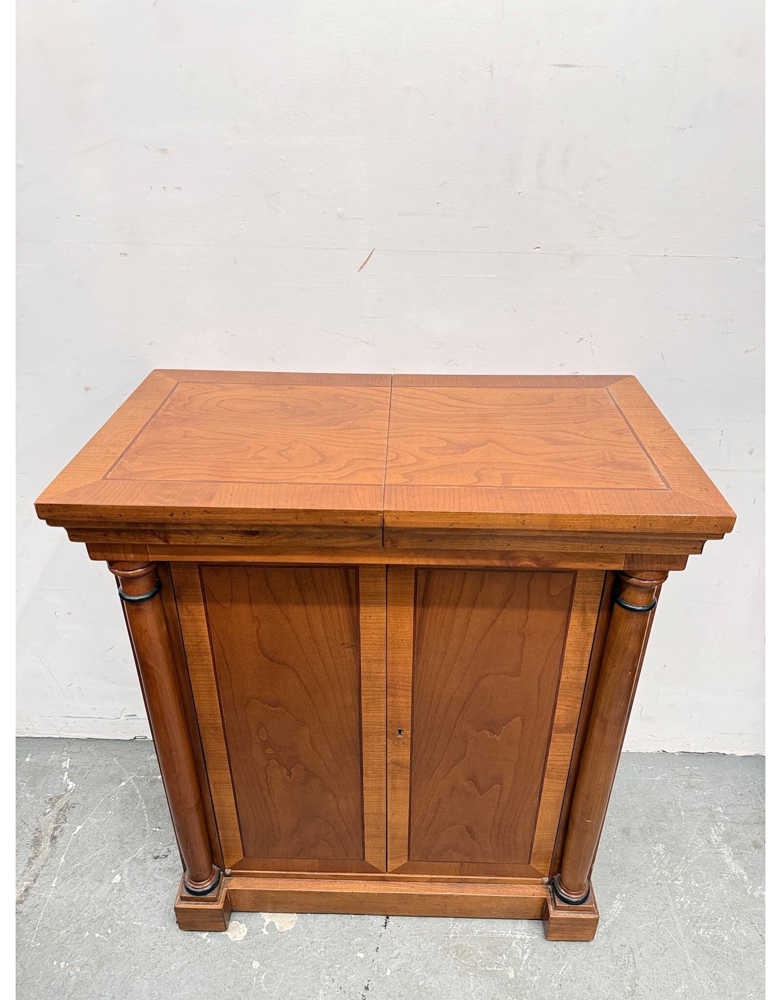 French Regency Cherry Wood Flip Top Bar Cabinet