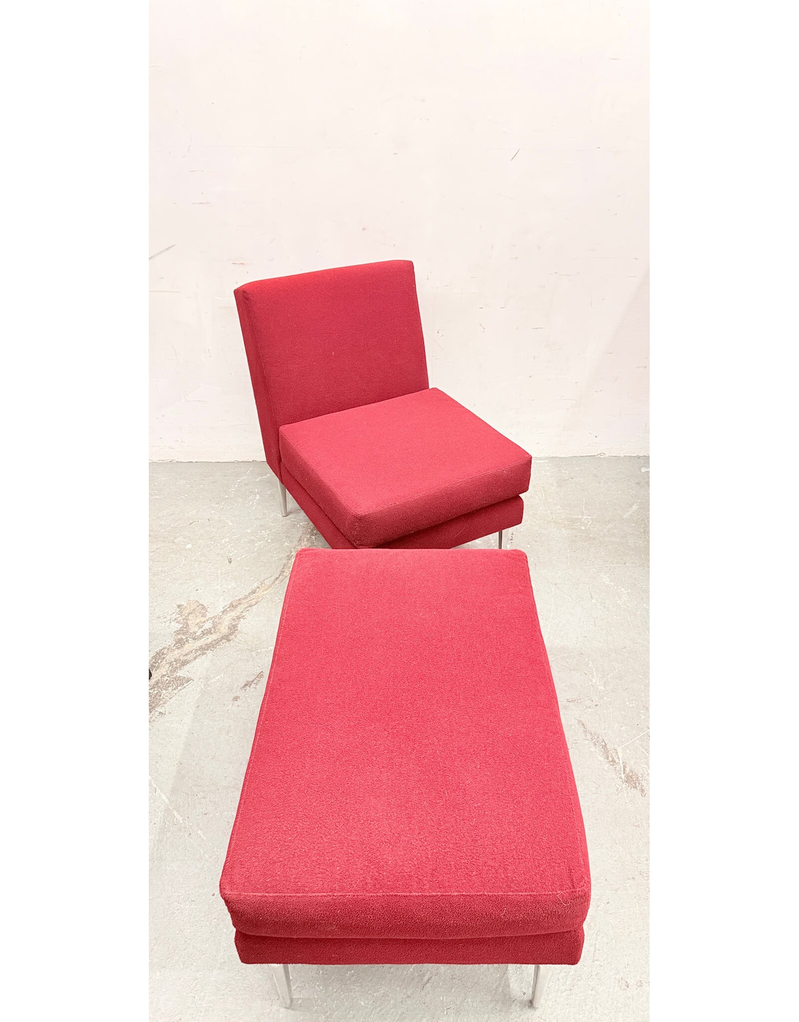Vintage Red Boucle Slipper Chair and Ottoman