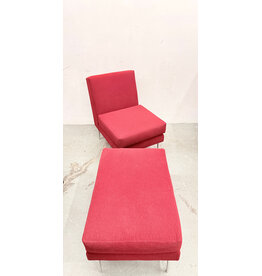 Vintage Red Boucle Slipper Chair and Ottoman
