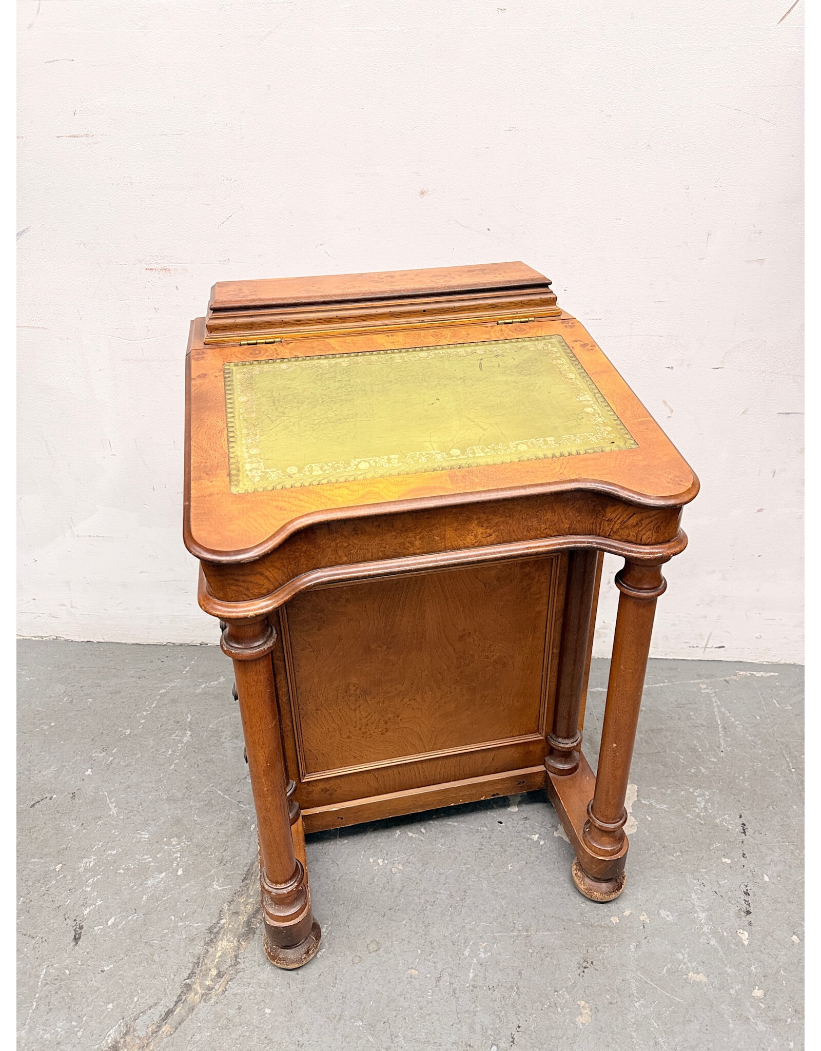 Antique Victorian Davenport Desk with Green Leather Writing Surface