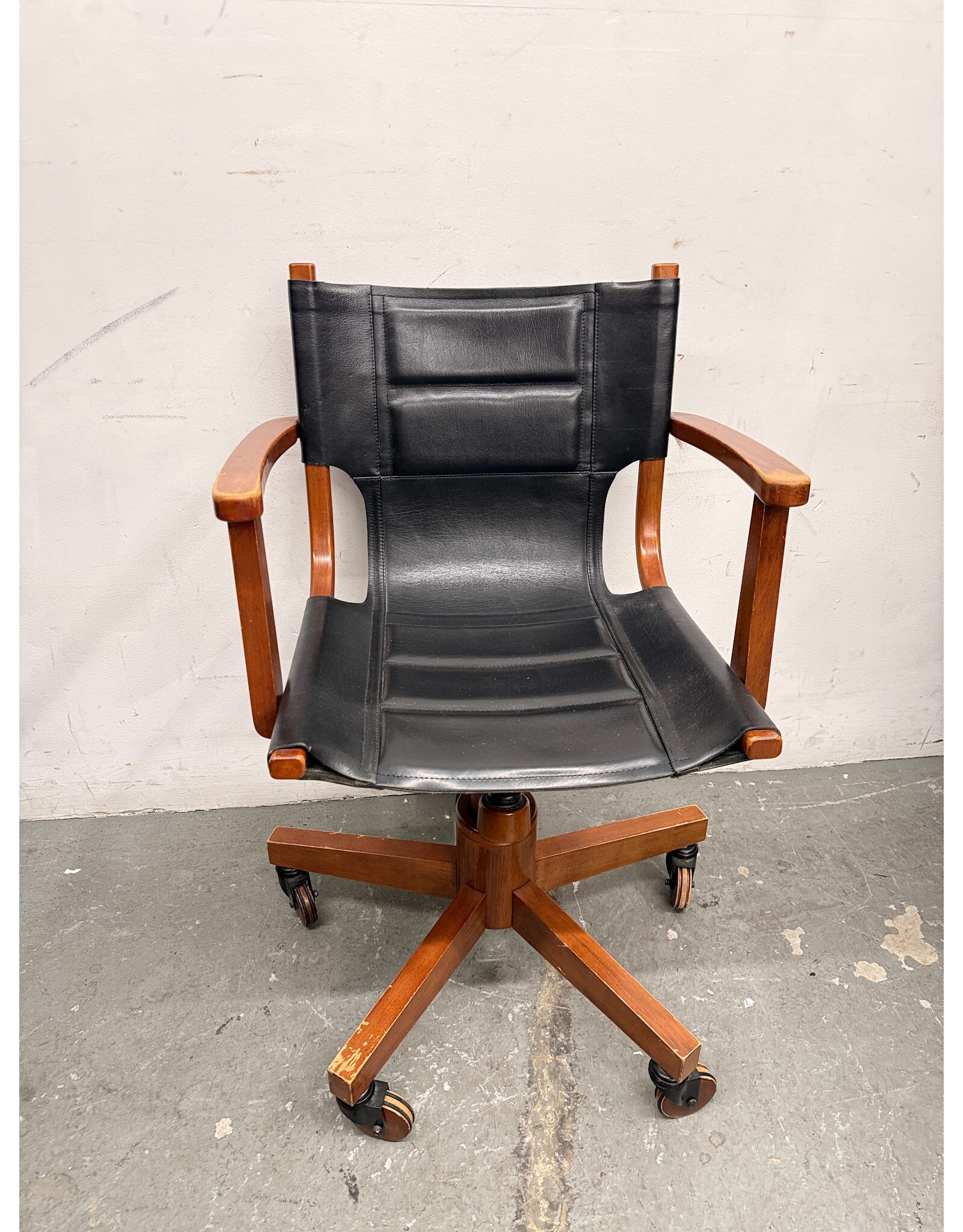 Black Leather Sling Rolling Desk Chair