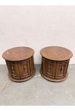 Vintage Style Drum Wood End Table with Storage