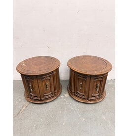 Vintage Style Drum Wood End Table with Storage