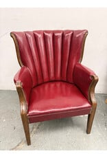 Red Leather Channel-Back Lounge Armchair with Nailhead Trim