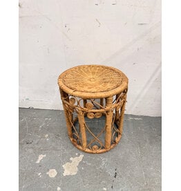 Vintage Style Mid-Century Rattan Round End Table