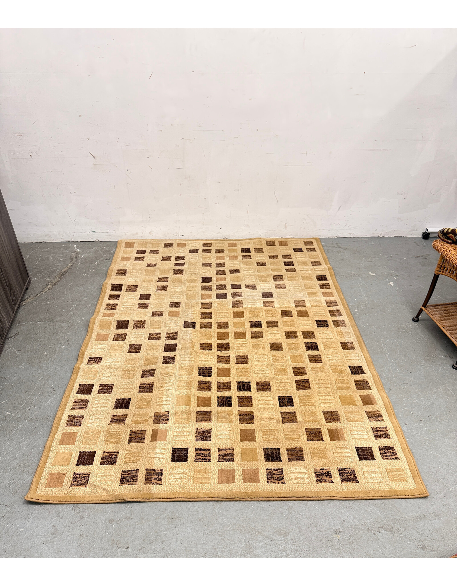 Beige Area Rug with Checkered Pattern