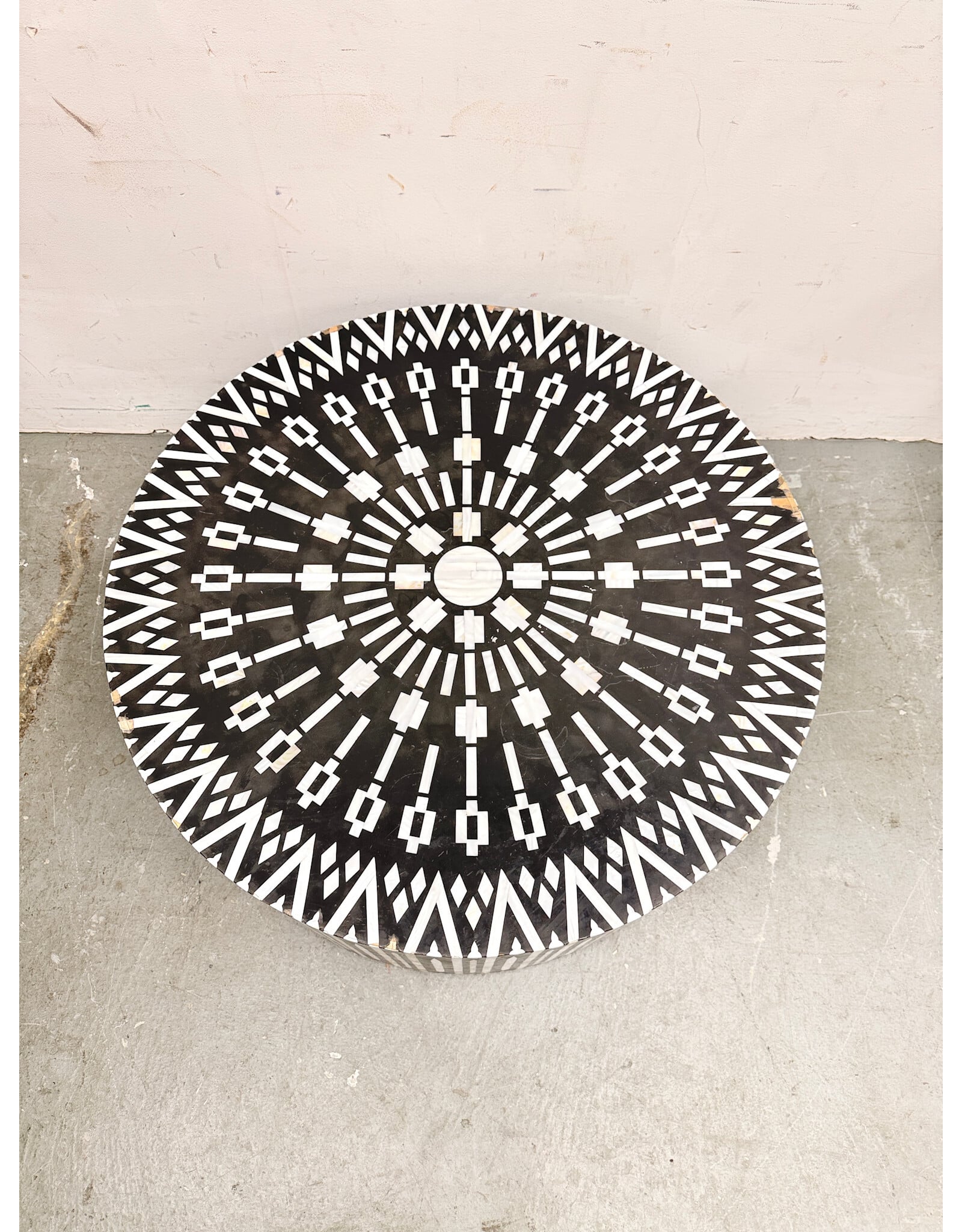Mother of Pearl Inlay Kalmin Coffee Table features Geometric Pattern