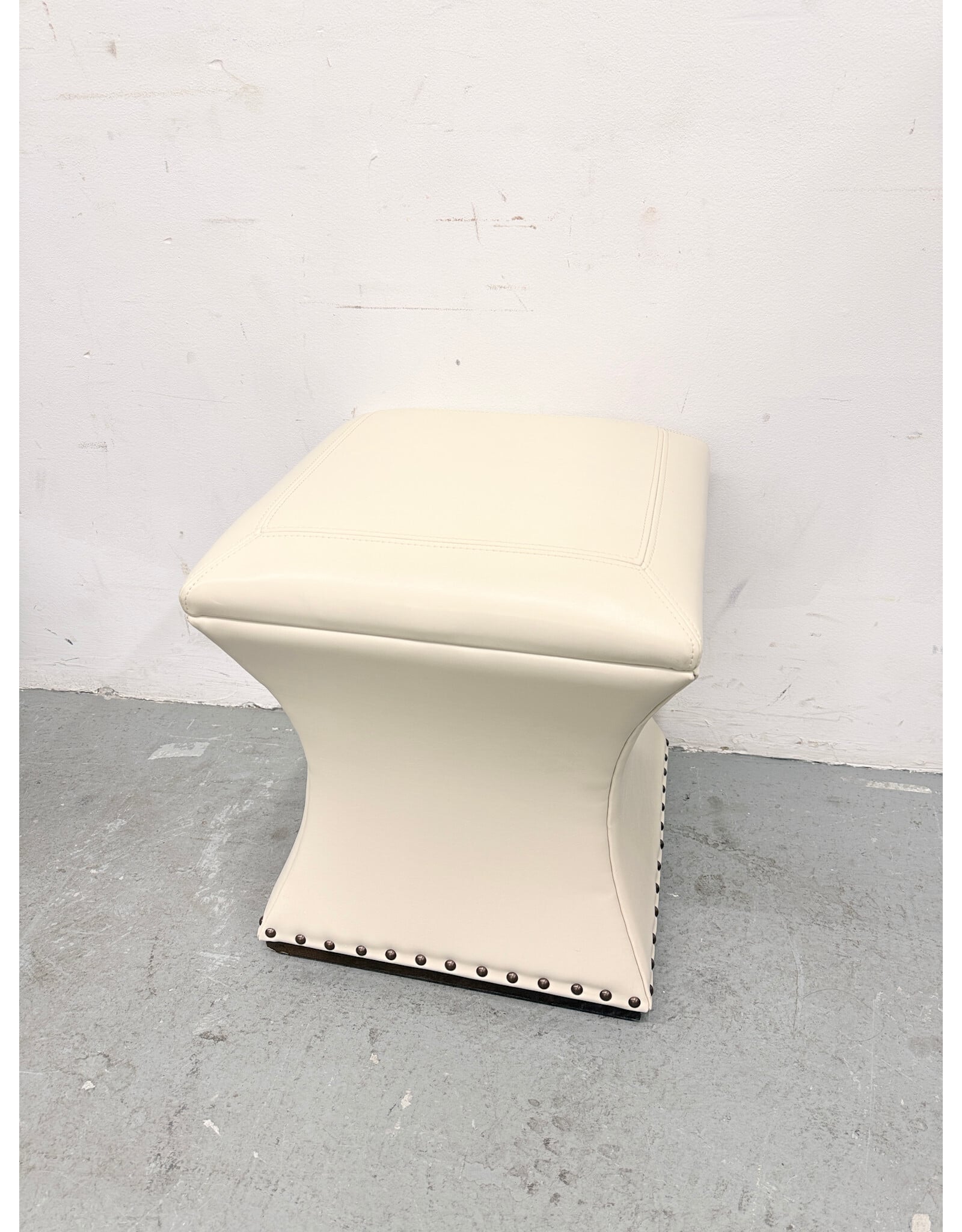Modern Cream Leather Ottoman