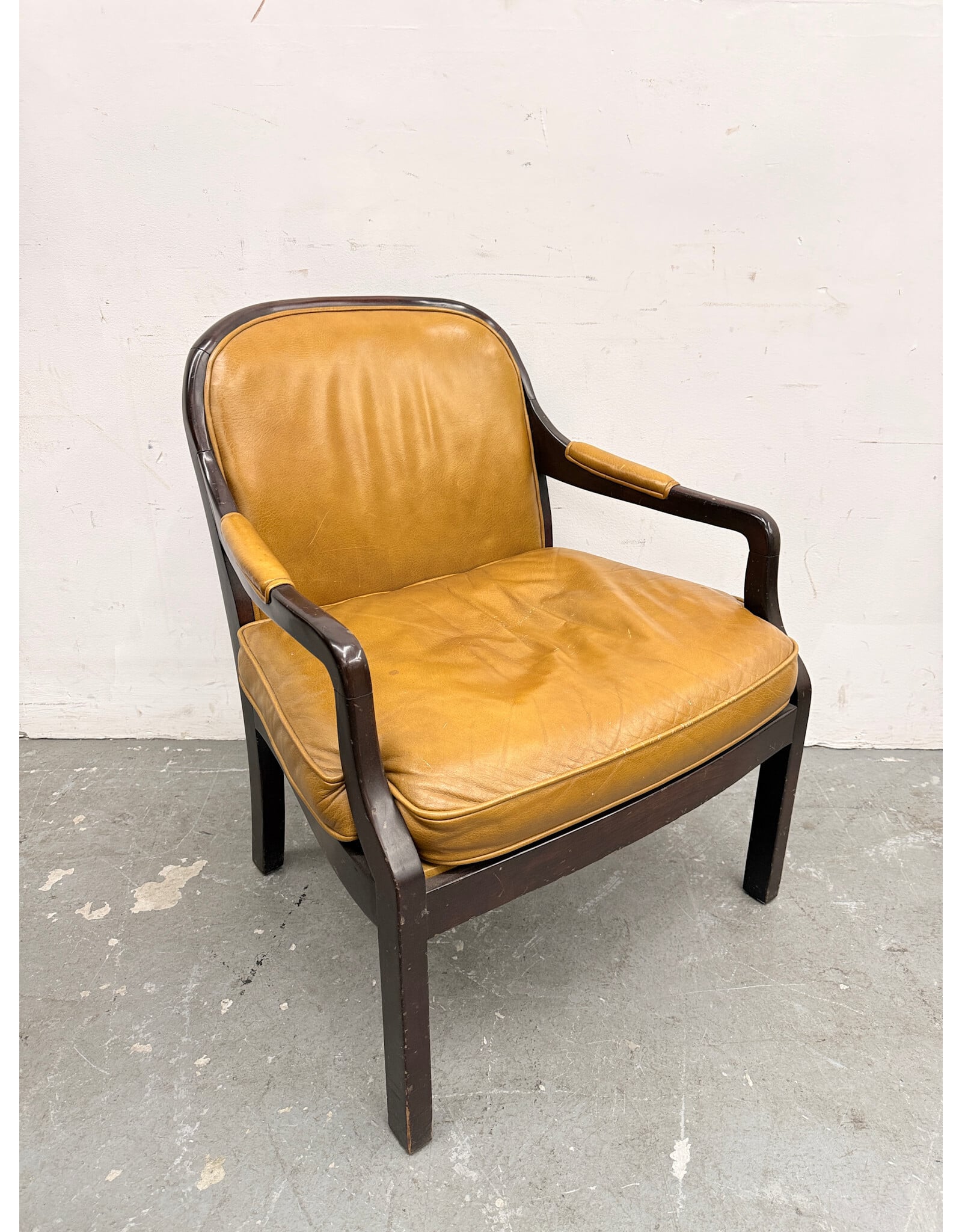 Vintage Style Leather & Wood Lounge Chair