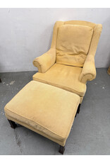 Yellow Wingback Armchair with Ottoman