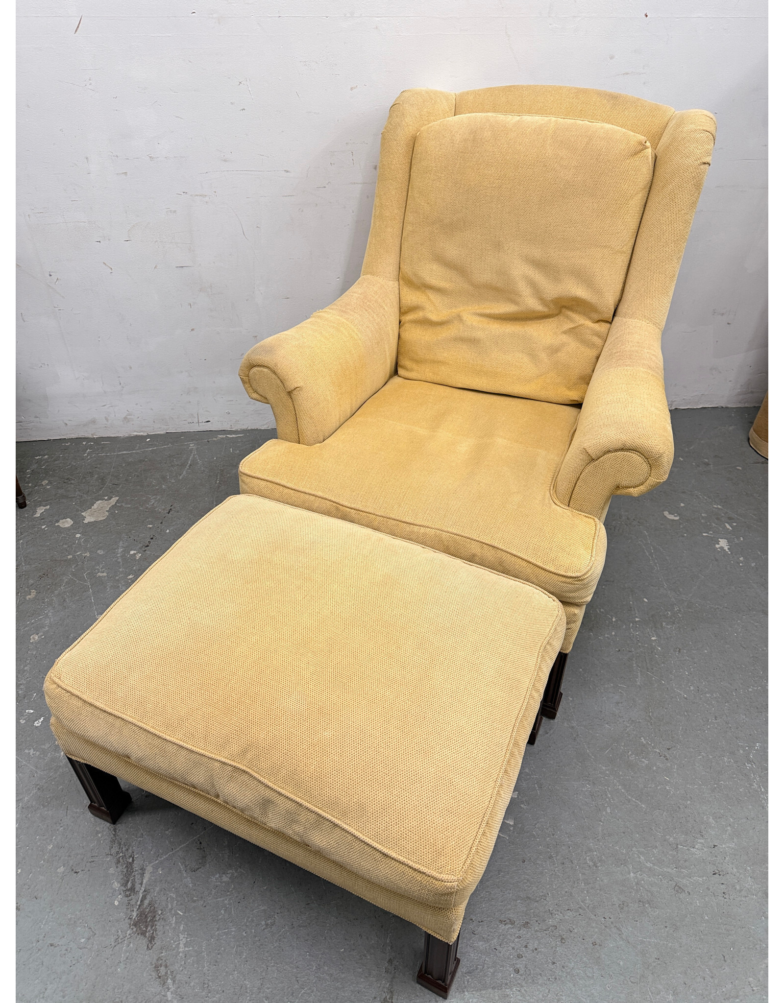 Yellow Wingback Armchair with Ottoman