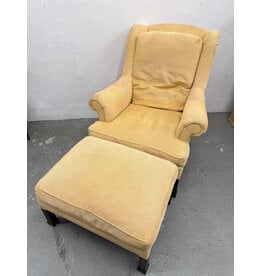 Yellow Wingback Armchair with Ottoman