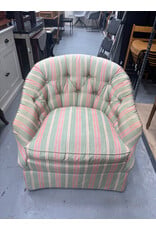 Pink & Green Striped Upholstered Arm Chair
