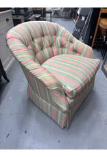 Pink & Green Striped Upholstered Arm Chair