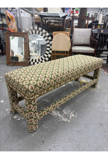 Green and Roses Upholstered Bench
