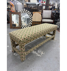 Green and Roses Upholstered Bench