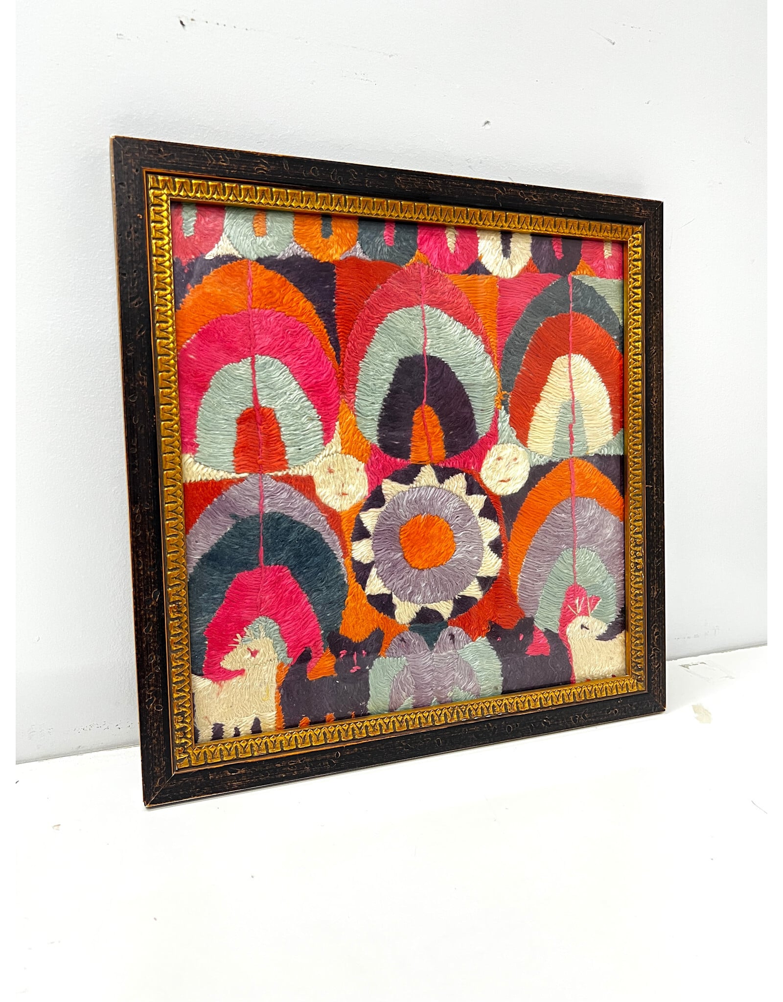 Friends Everywhere, framed textile art