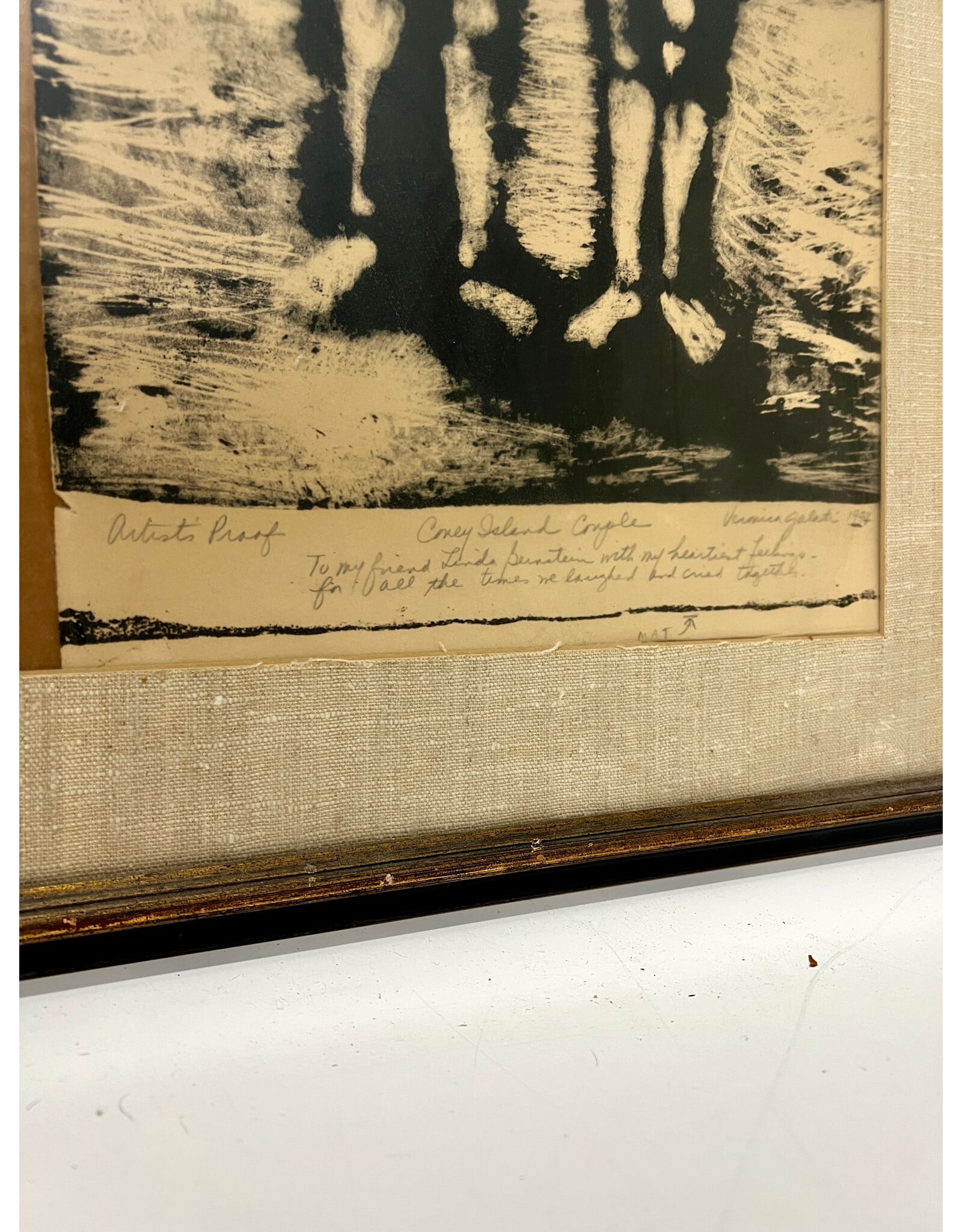 Coney Island Couple by Veronica Galati, artists proof, 1974, framed lithograph