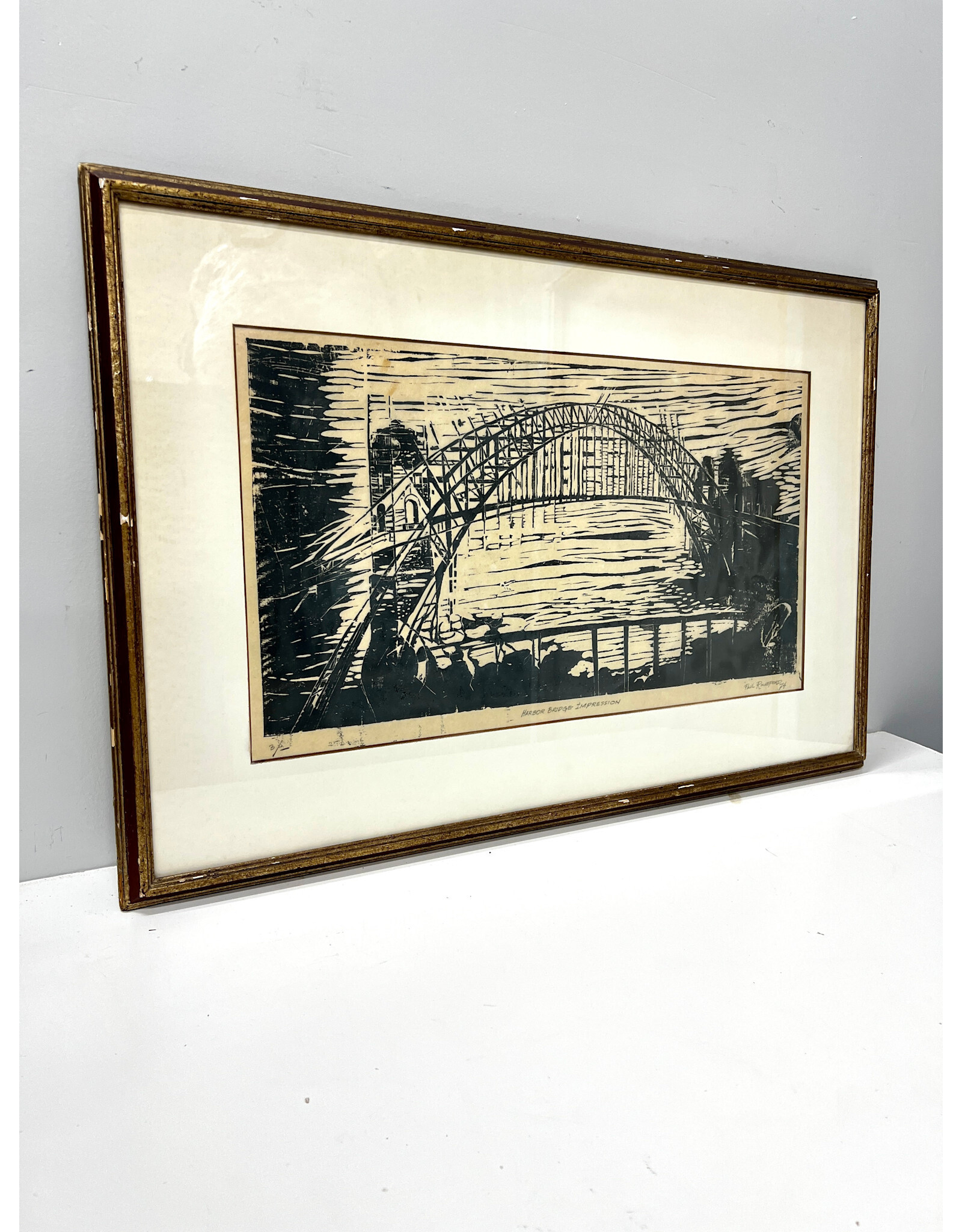 Harbor Bridge Impression, framed print, sgnd Paul Rocheford '74