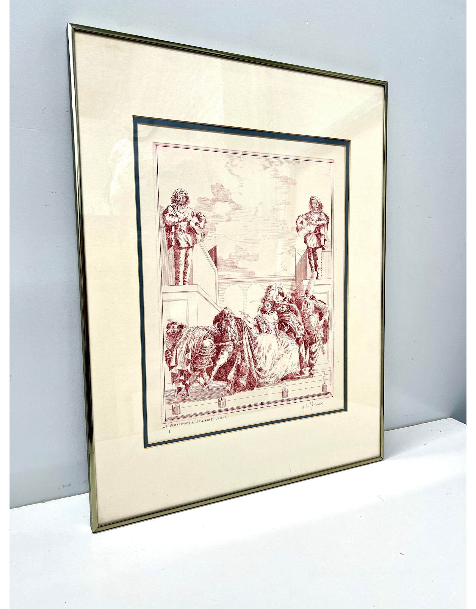 Commedia Dell'Arte XVIII-A, 124/150, framed etching sgnd Joseph A. Pecsenke