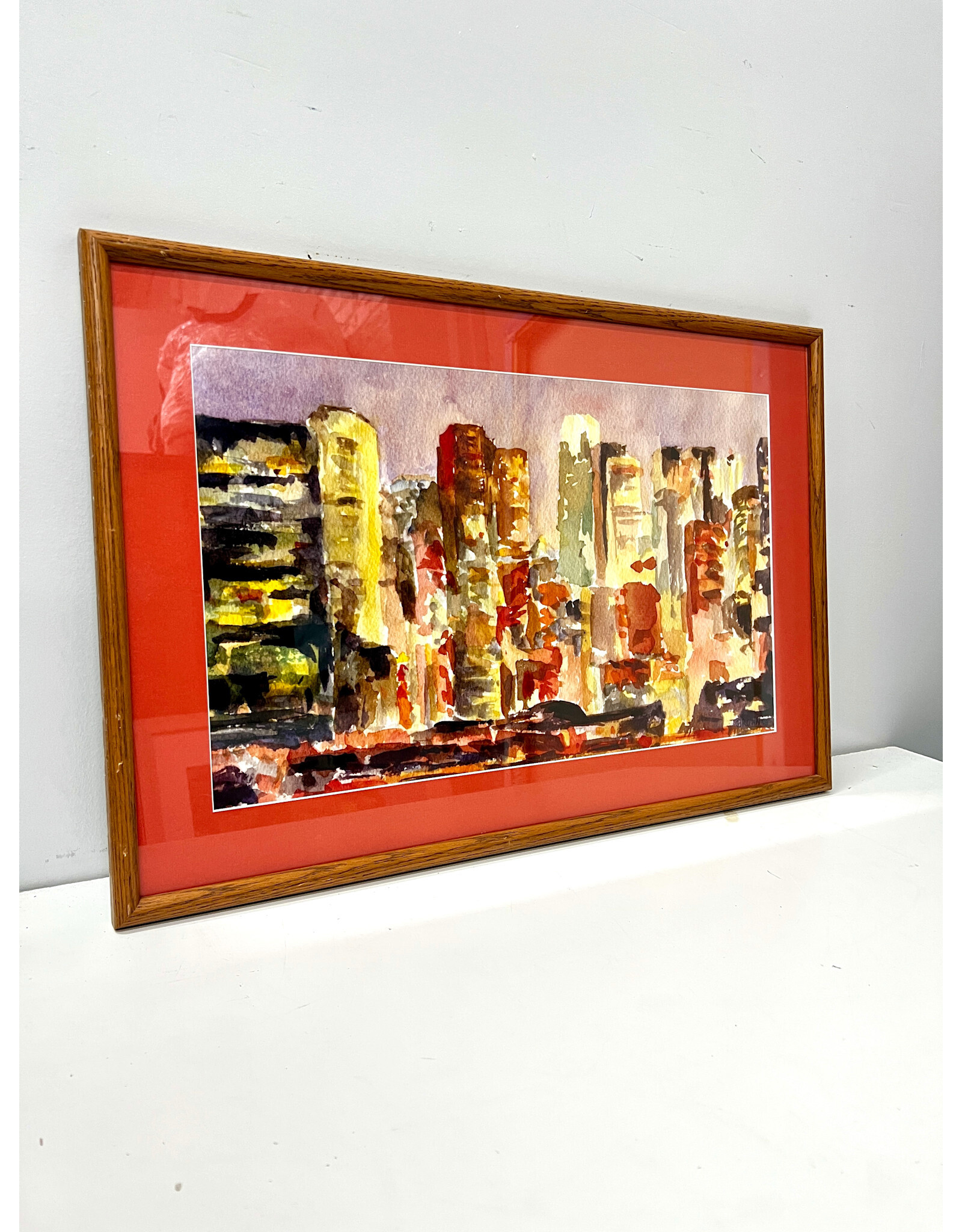 Midtown Manhattan Skyline at Dusk, framed print, sgnd Beverly Brown