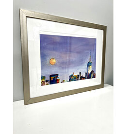 Full Moon & Empire State Building, framed print, sgnd Beverly Brown