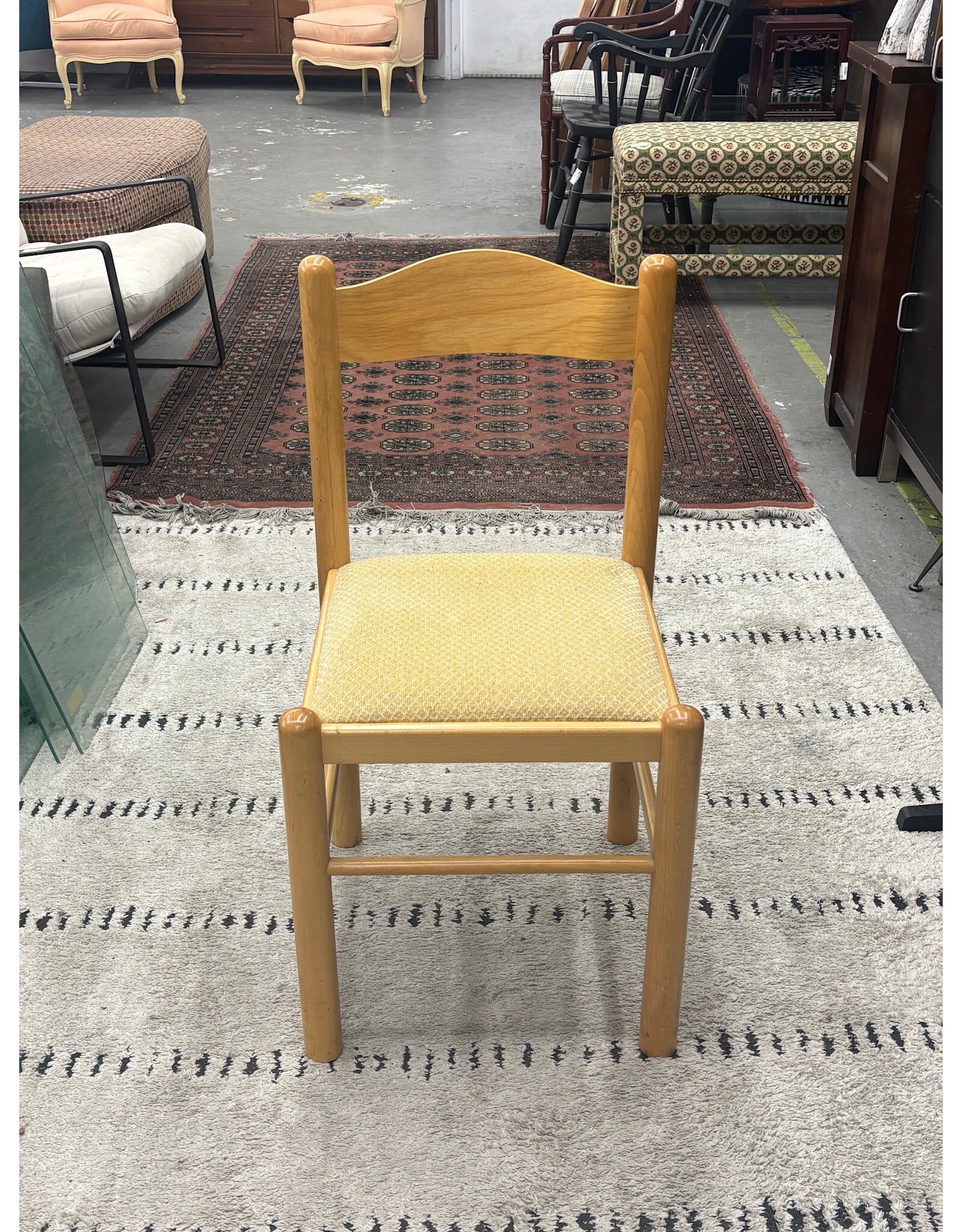 Vintage Italian Dining Chair with Blonde Frame and Yellow Cushion