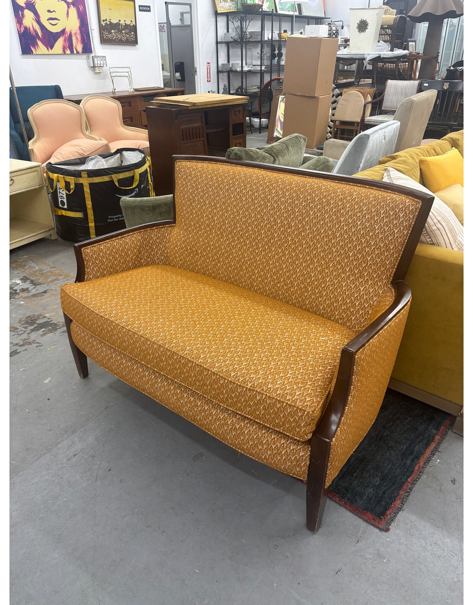 Swedish Style Settee in Upholstered Orange