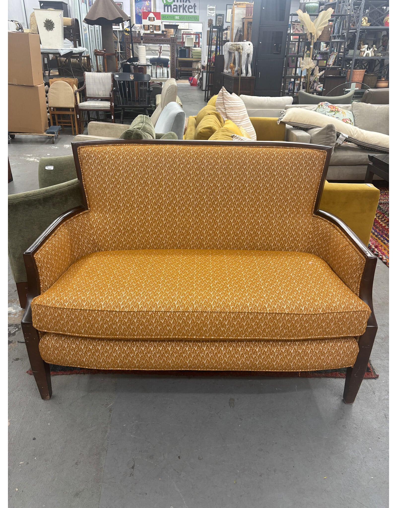 Swedish Style Settee in Upholstered Orange