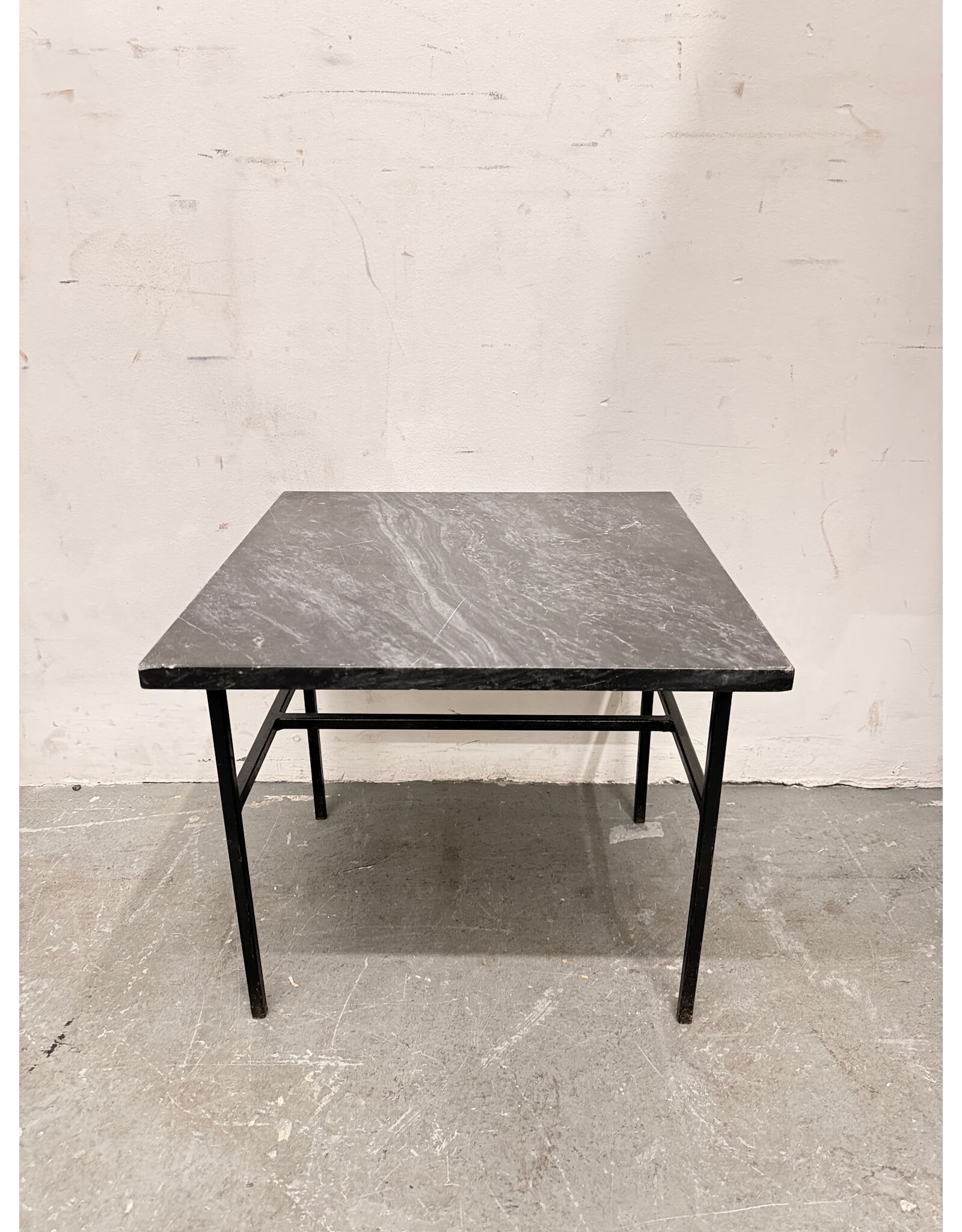 Black Metal and Marble Square Coffee Table