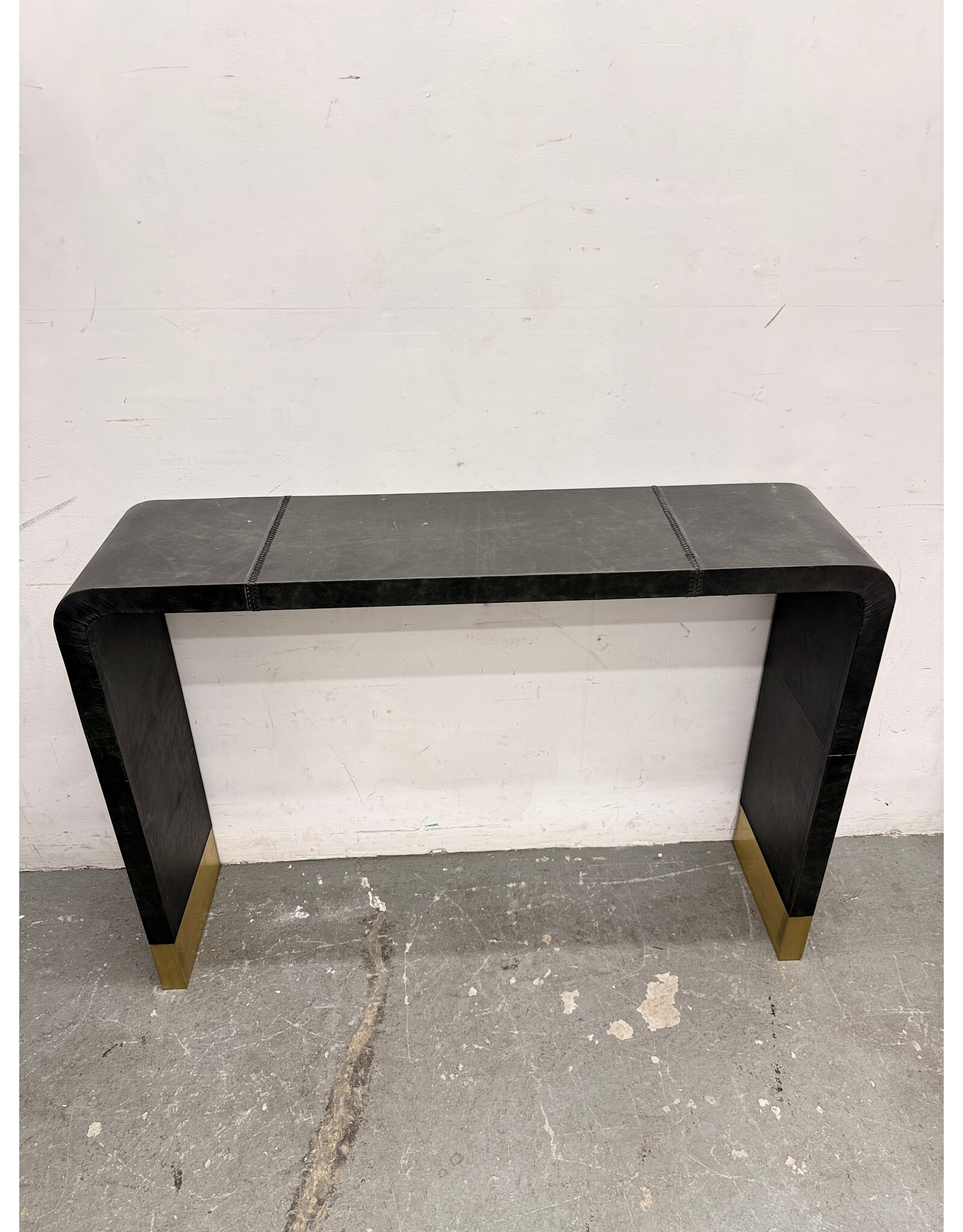 CB2 Black Leather Console Table