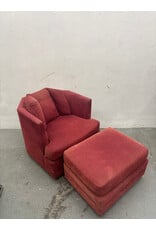 Milo Baughman Style Red Swivel Chair with Ottoman