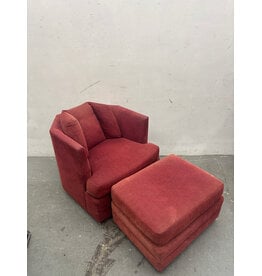 Milo Baughman Style Red Swivel Chair with Ottoman