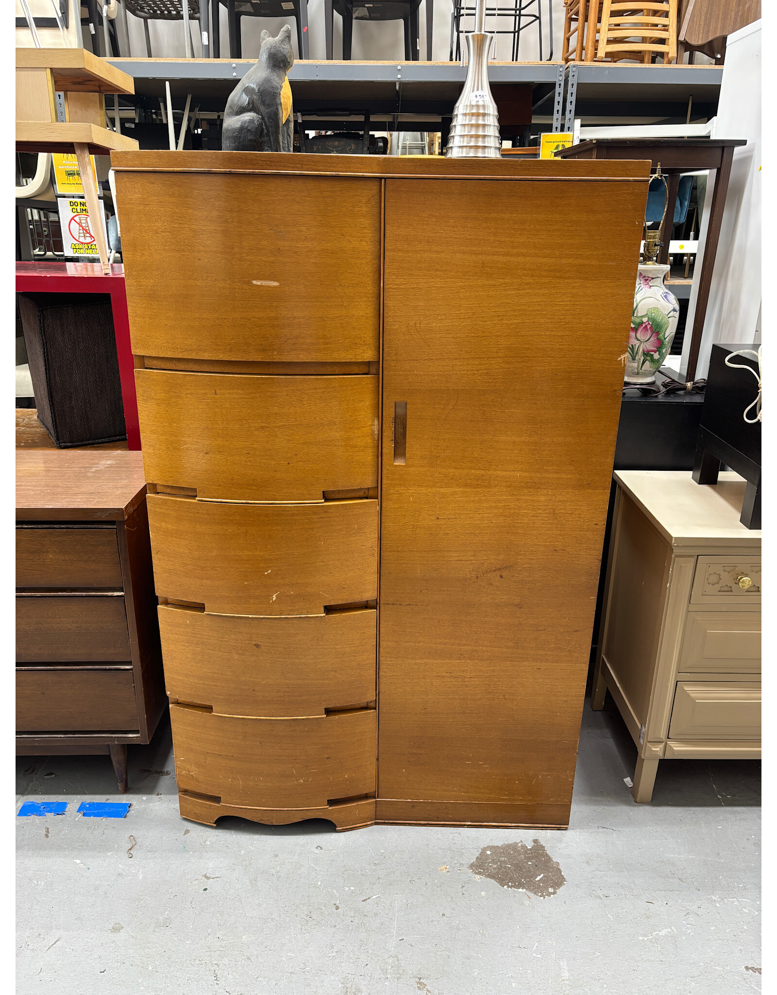 Art Deco Walnut Curved Wardrobe