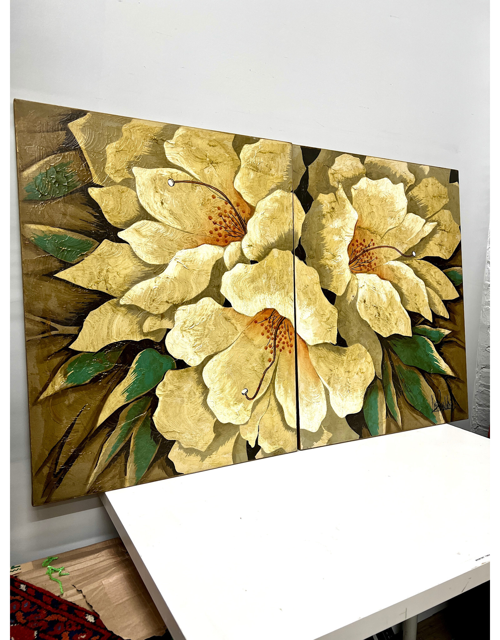 Poppies by Lee Reynolds, framed diptych print on canvas