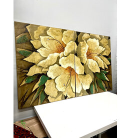 Poppies by Lee Reynolds, framed diptych print on canvas
