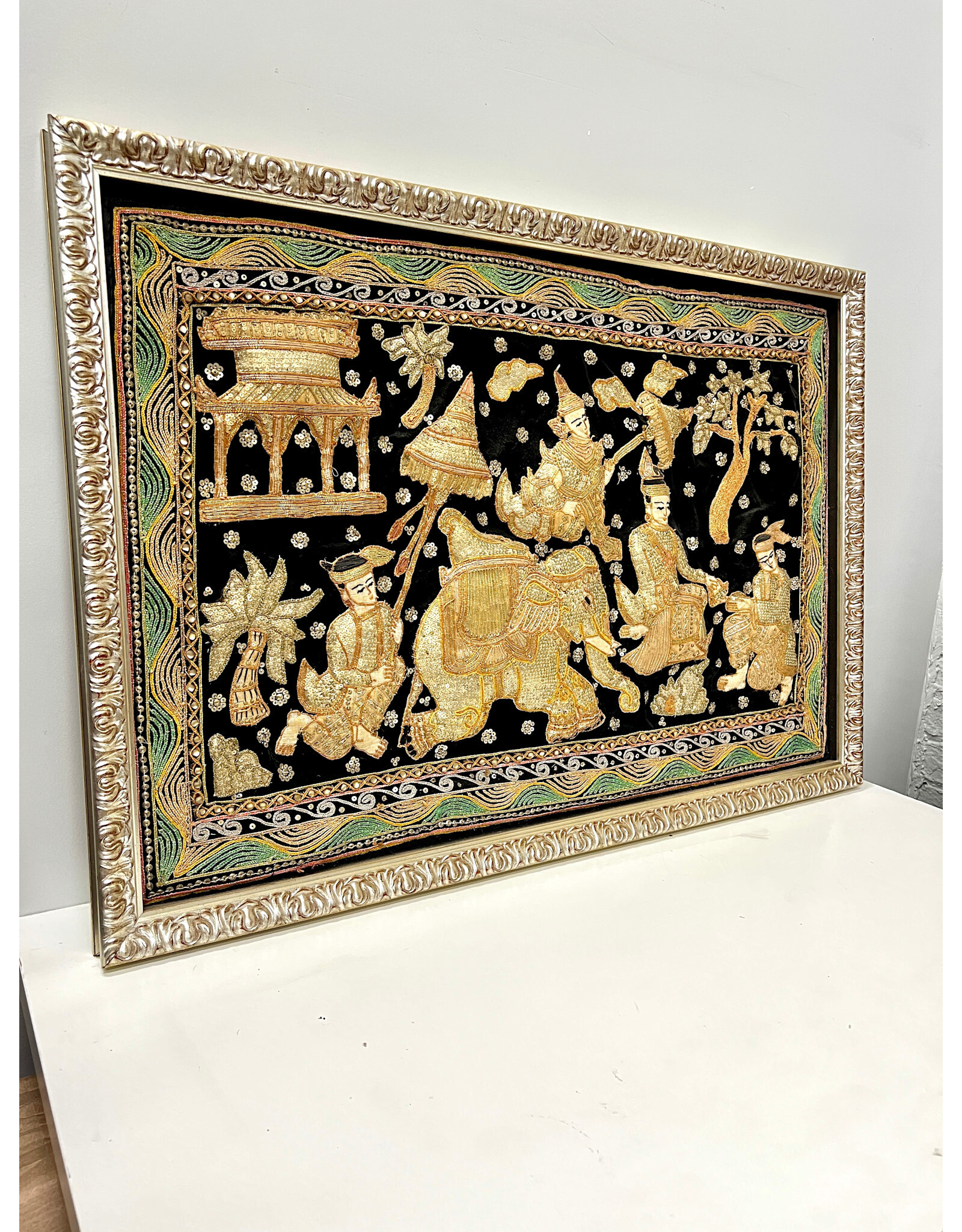 Framed Vintage Burmese Kalaga Tapestry
