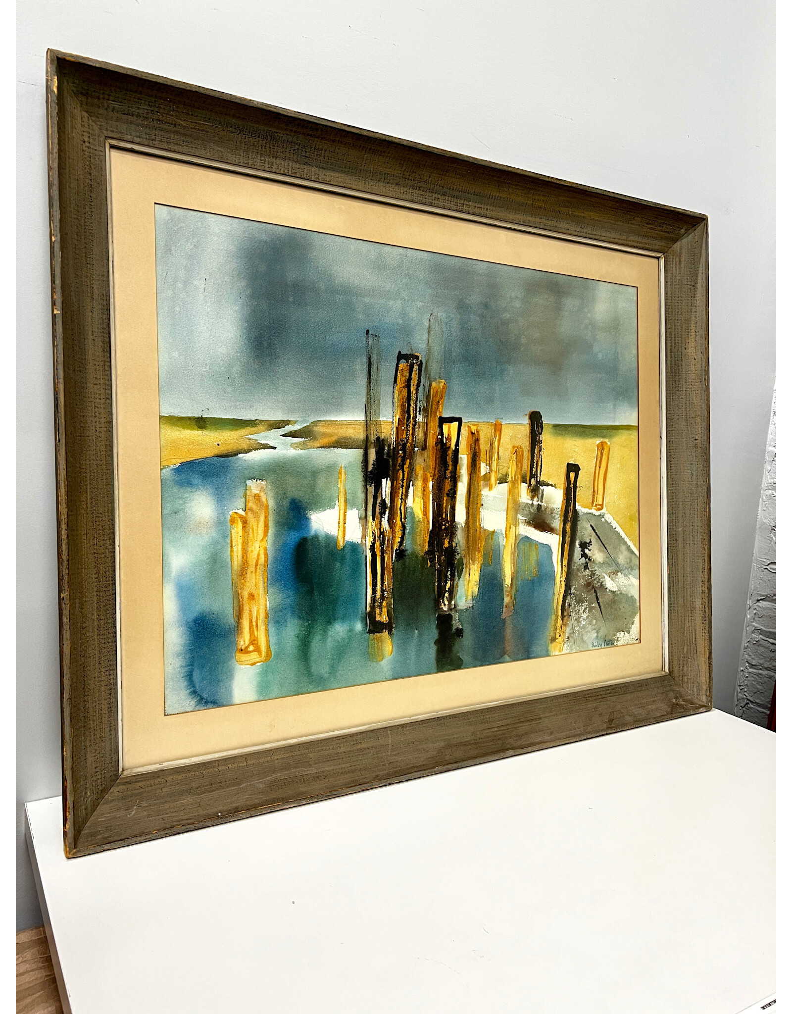 Coastal Landscape, framed watercolor painting, sgnd B. Shirley Carter