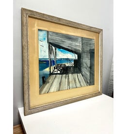 Dockside, framed watercolor painting, sgnd P. Perera '69