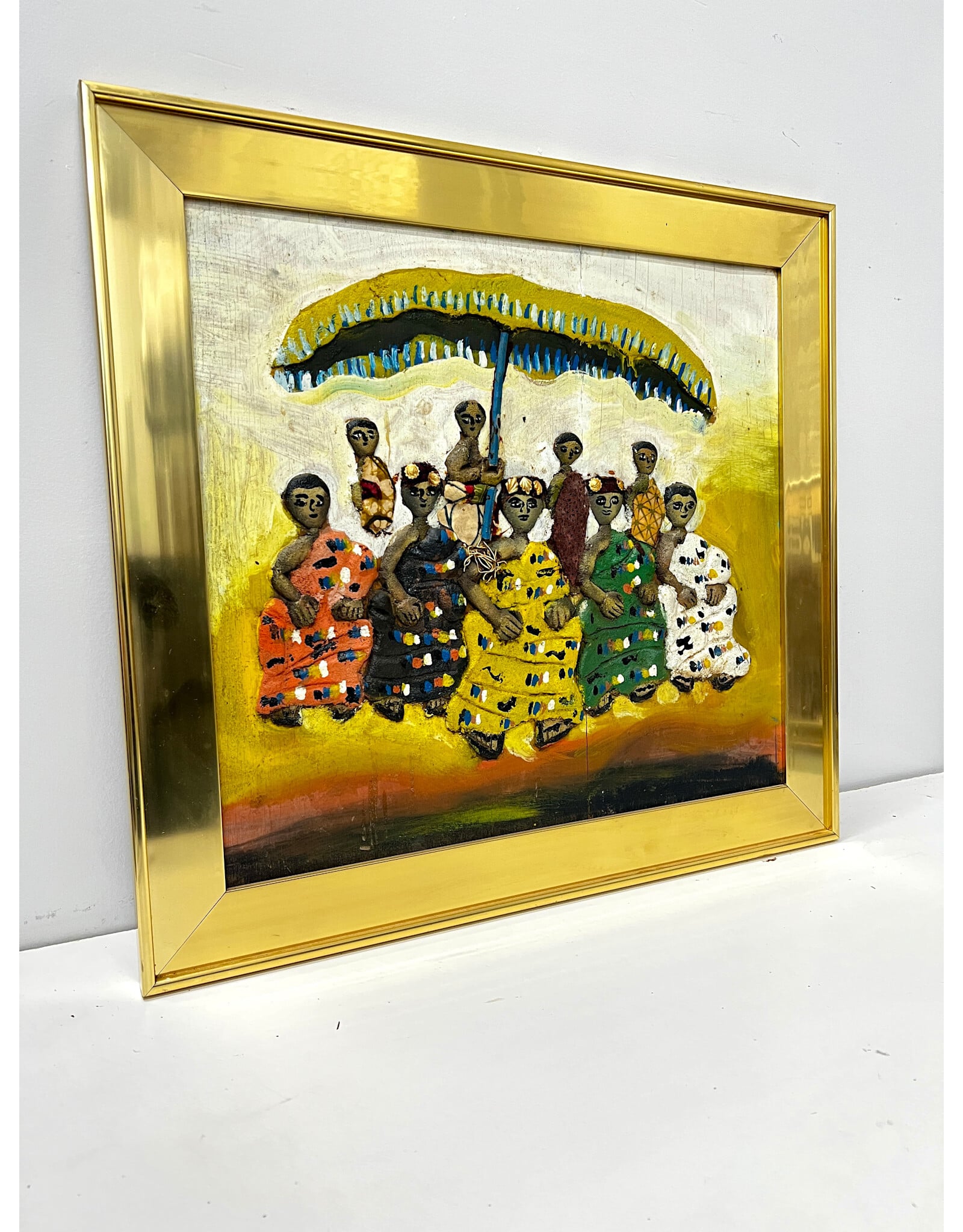 Framed African Mixed Media Folk Art