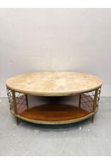 Antique-Style Stone Top on Top of Gold Finish Steel Frame Cocktail Table
