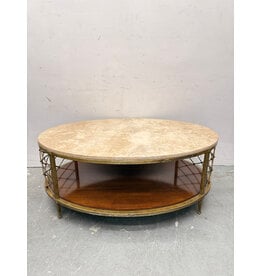 Antique-Style Stone Top on Top of Gold Finish Steel Frame Cocktail Table