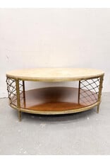 Antique-Style Stone Top on Top of Gold Finish Steel Frame Cocktail Table