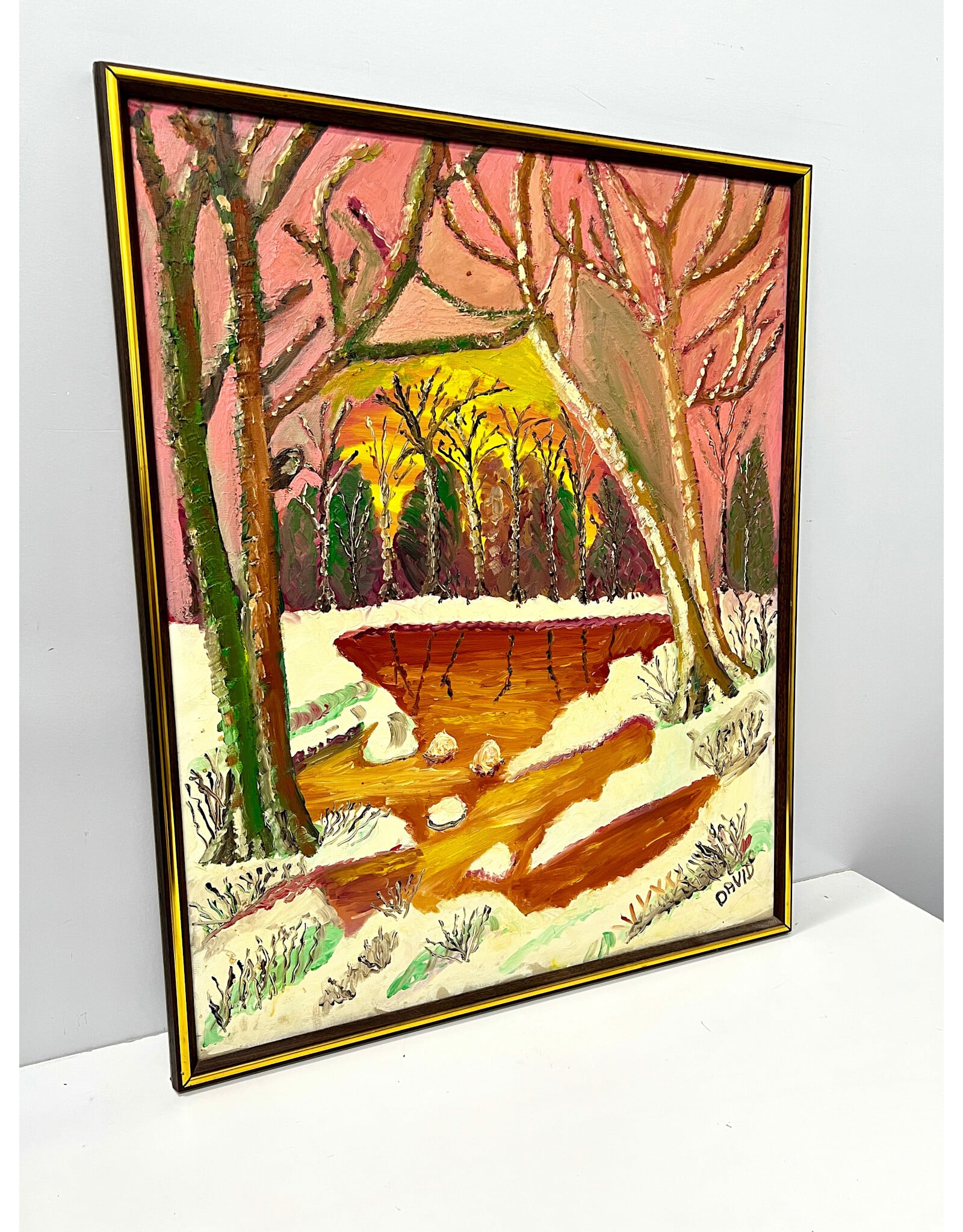 Winter Sunset, oil painting, sgnd David