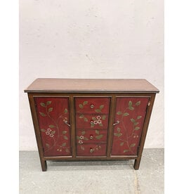 Red Floral Painted Entryway Cabinet
