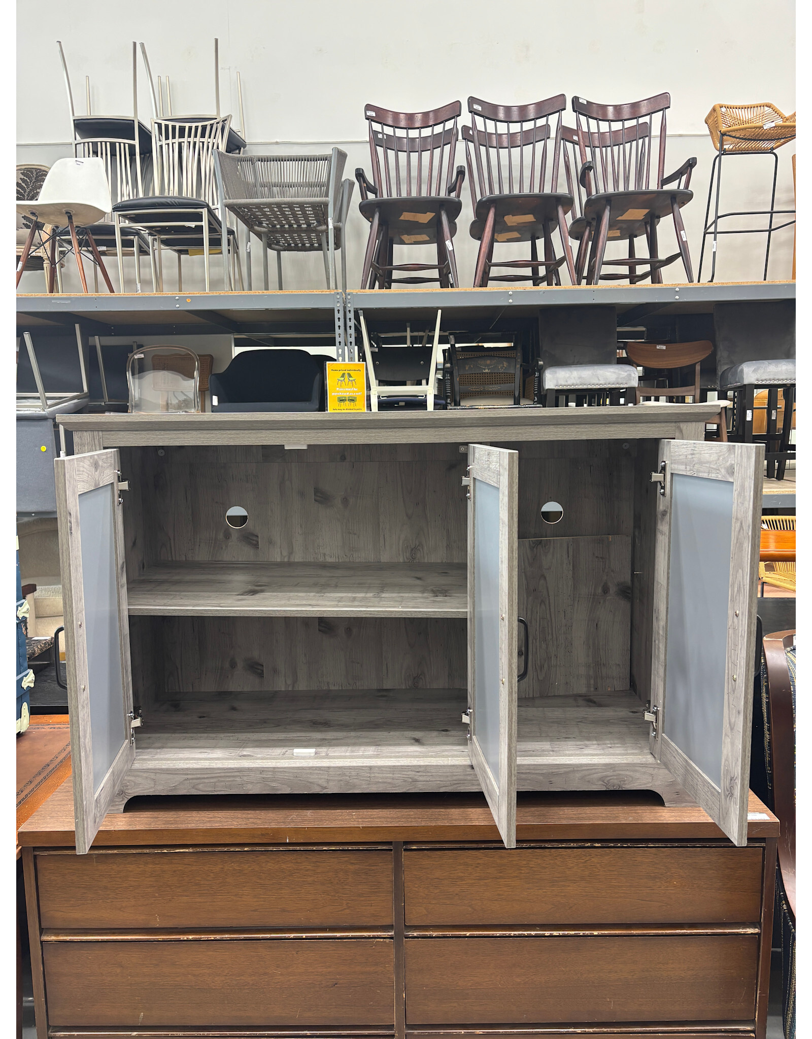 Gray and Mirrored Farmhouse Style Sideboard Cabinet